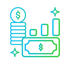 Economy business and finance icon with blue and green gradient outline style. strategy, profit, investment, currency, banking, infinity, chart. Vector Illustration