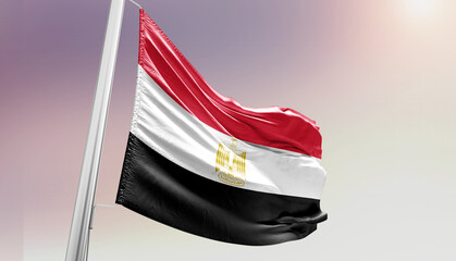 Egypt national flag waving in sky.