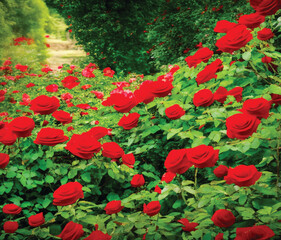 Obraz premium red roses in a garden beauty of a village