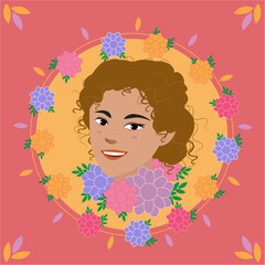 Romantic girl surrounded by flowers composition