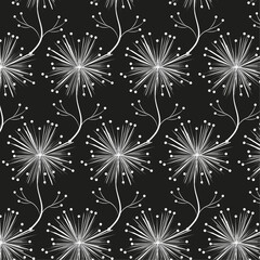Black and white floral pattern design vector template.