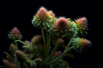 Cannabis weed buds, photo realistic, macro shot, black background, realistic detail, psychedelic cannabis surrealism Generative AI