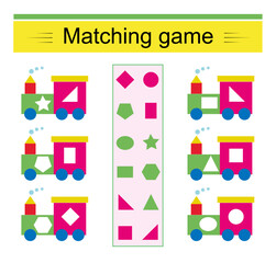 Matching game. Task for the development of attention and logic. Cartoon train.