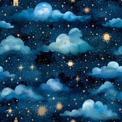 night sky with clouds seamless background  Ai generative