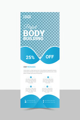 Modern Advertising Fitness, Gym, Workout, Sports, Body Building Rollup Banner Design Template.