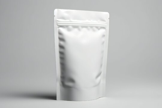 White ziplock doypack mockup on white background Generative AI