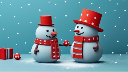 celebration season background year snowman new white snow winter snowfall christmas bokeh. Generative AI.