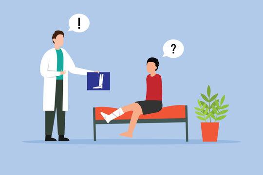 Patient with trauma at doctor office in hospital 2d vector illustration concept for banner, website, illustration, landing page, flyer, etc.