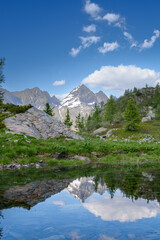 Alpine lake with mountain reflection
