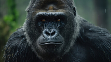 Portrait gorilla in the forest close-up shot