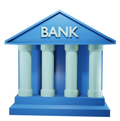 Bank building front view.. Banking service and financial investment concept. 3D cartoon character. 