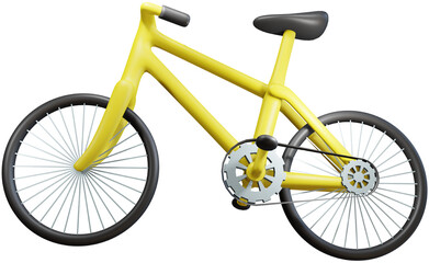 3D yellow bicycle side view. Alternative vehicle for clean and green environment.