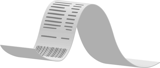 3D receipt bill with shopping list and barcode.