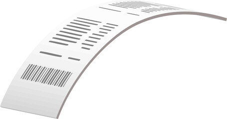 3D receipt bill with shopping list and barcode.