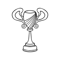 Hand drawn doodle winner trophy, award cup, trophy cup, first place sign. Isolated on white background.
