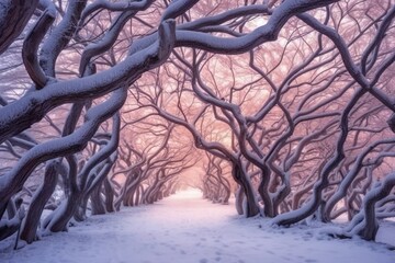 Fantasy winter tree path, breathtaking, amazing, stunning, astounding landscape Generative AI 