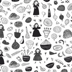 A seamless pattern with the image of a mother pregnancy time and the words love with symbol