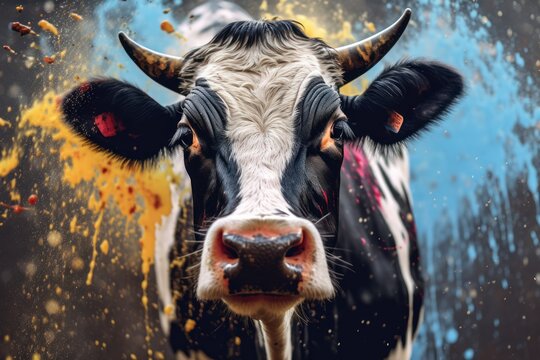 AI painting dripping down cow, abstract cow, generative ai