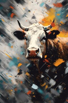 AI painting dripping down cow, abstract cow, generative ai