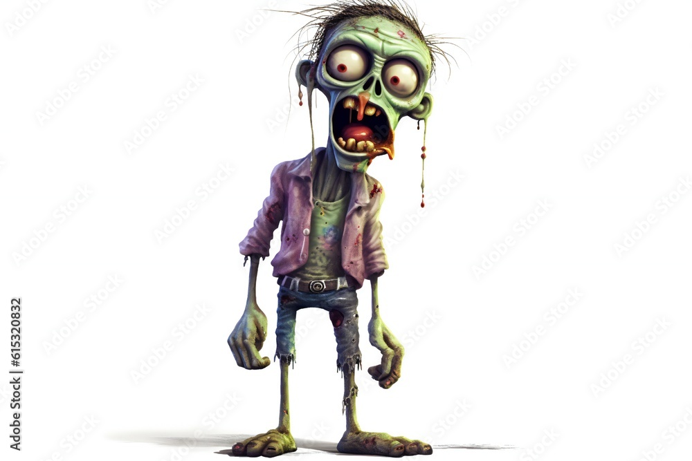 Poster funny zombie on white background generative ai