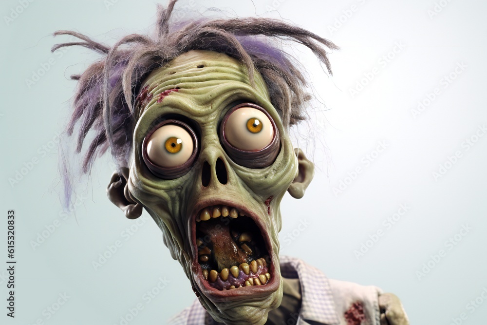 Poster funny zombie on white background generative ai