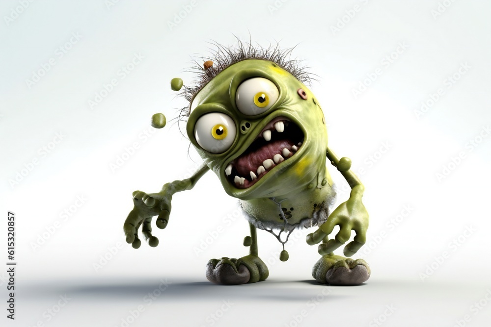 Poster Funny zombie on white background Generative AI 