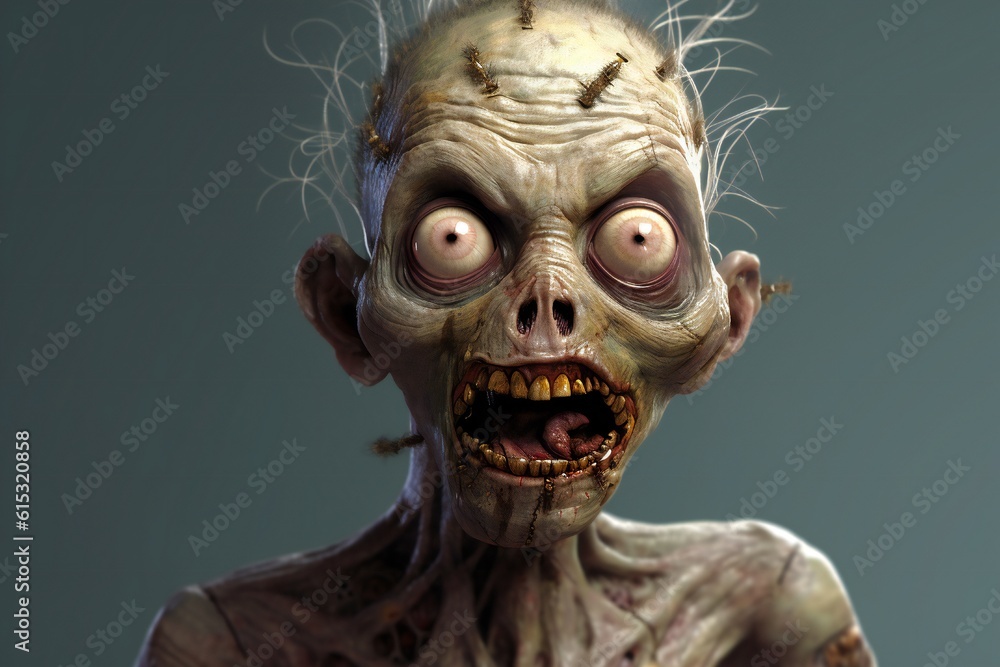 Poster funny zombie on white background generative ai