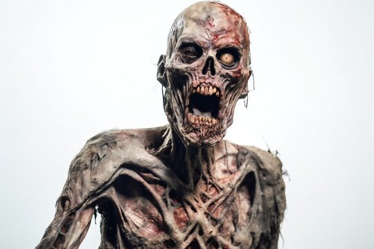 Funny zombie on white background Generative AI 