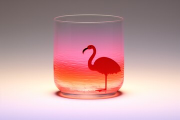 Obraz premium Gradient translucent flamingo glass melt, laser effect, caustics, design by dieter rams,high detail, glow, white background Generative AI 
