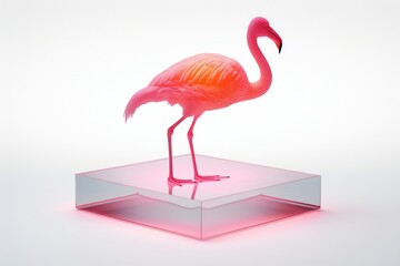 Gradient translucent flamingo glass melt, laser effect, caustics, design by dieter rams,high detail, glow, white background Generative AI 