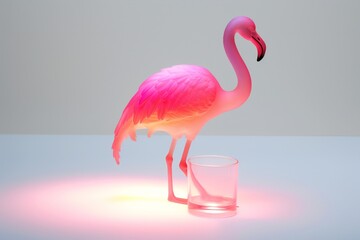 Gradient translucent flamingo glass melt, laser effect, caustics, design by dieter rams,high detail, glow, white background Generative AI 