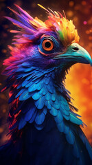 Obraz premium Generative AI Portrait of a beautiful bird with colorful feathers, close-up