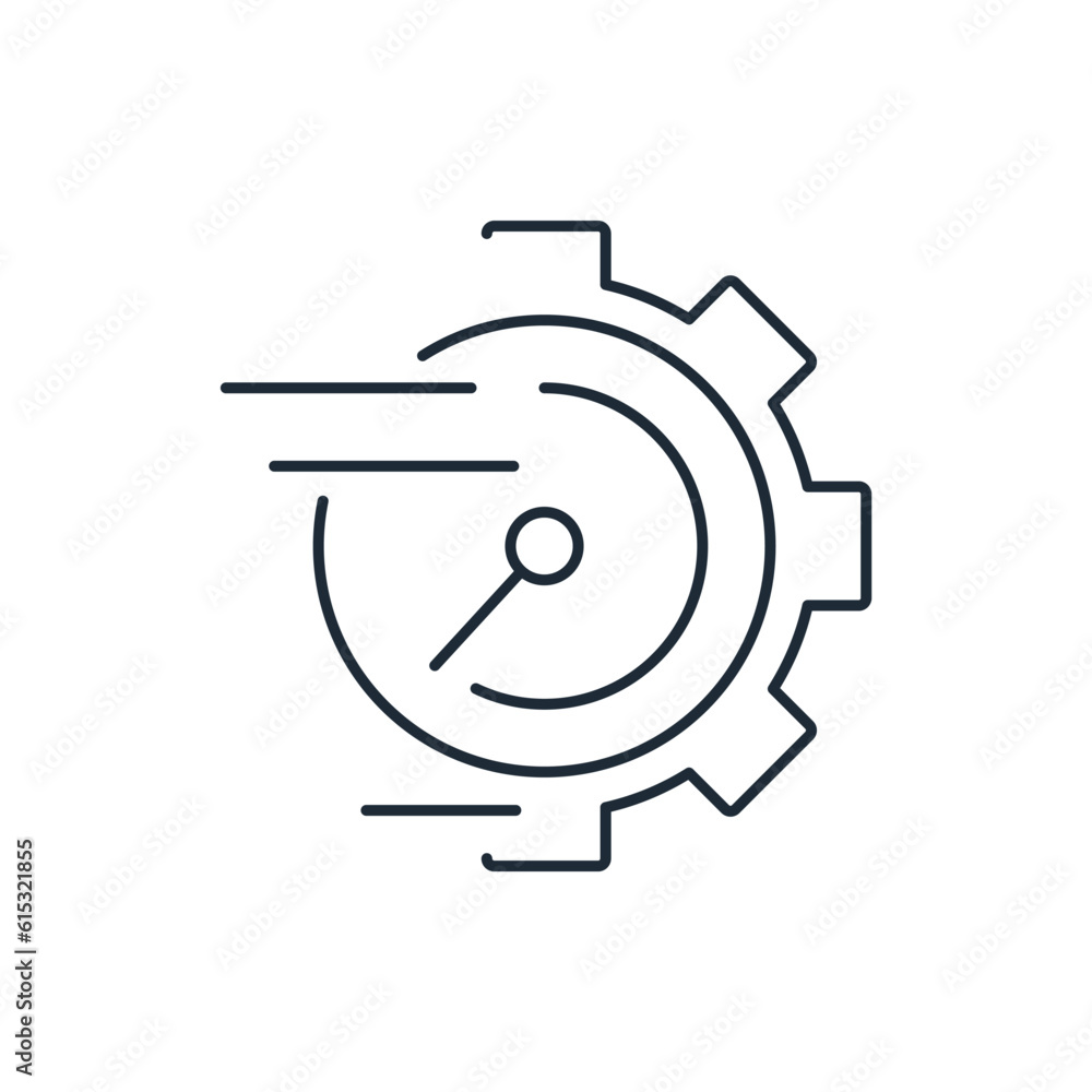 Poster speed, gear and amplifier. a tool to speed up activities, processes.vector linear icon isolated on w