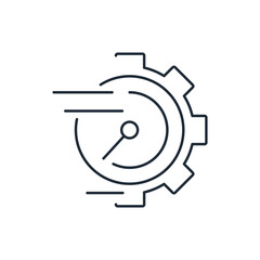 Speed, gear and amplifier. A tool to speed up activities, processes.Vector linear icon isolated on white background.