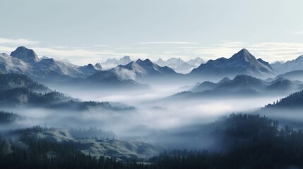 Obraz na płótnie Canvas morning fog and mountains generative ai