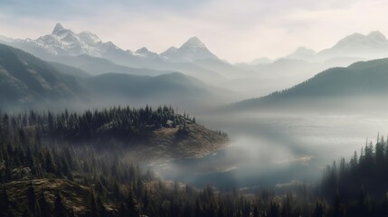 morning fog and mountains generative ai