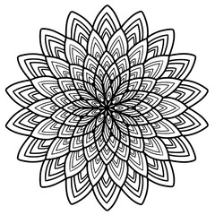 Monochrome ethnic mandala design. Anti-stress coloring page for adults. Hand drawn black and white vector illustration