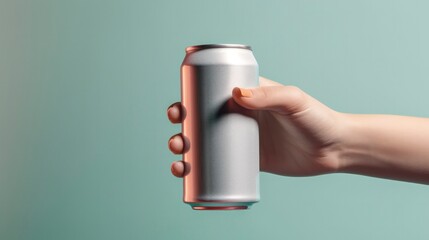 a photo of silver can of soda mock up on soft colour background with copy space generative ai