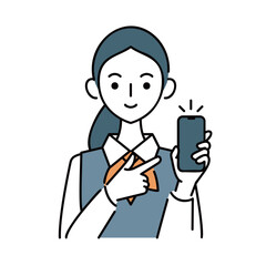 スマートフォンを指差す女性