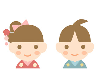 着物を着ている男の子と女の子のイラスト