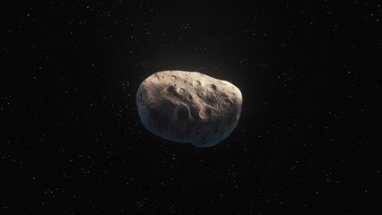 Astrophotography of an asteroid at close range. Surface of a large celestial body. Cosmic meteorite on a black background. © Nazarii