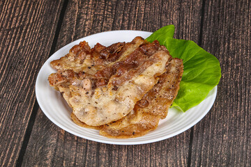 Roasted sliced pork fat bacon