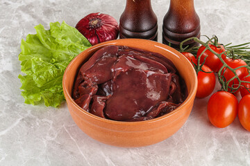 Raw turkey liver in a bowl ready for cooking