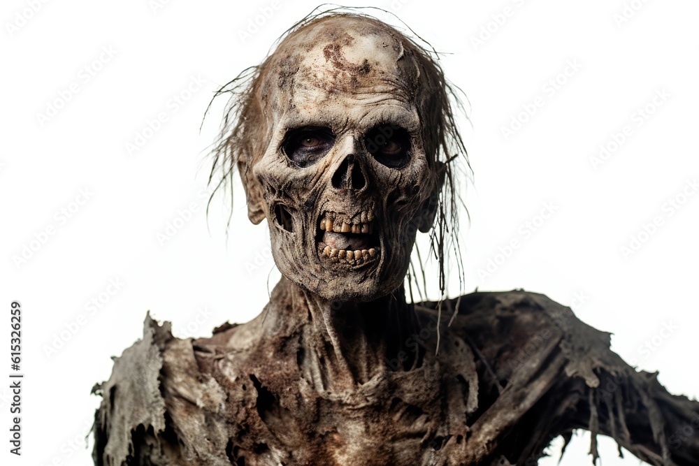 Aufkleber scary zombie portrait on white background generative ai