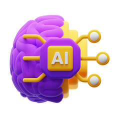 3d half human brain with ai