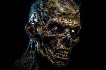 Scary zombie portrait on black background Generative AI 