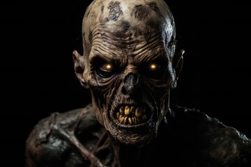 Scary zombie portrait on black background Generative AI 