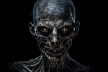 Fototapeta na wymiar Scary zombie portrait on black background Generative AI 