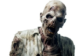Scary zombie portrait on white background Generative AI 