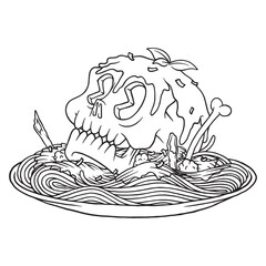 coloring illustration of skull spaghetti